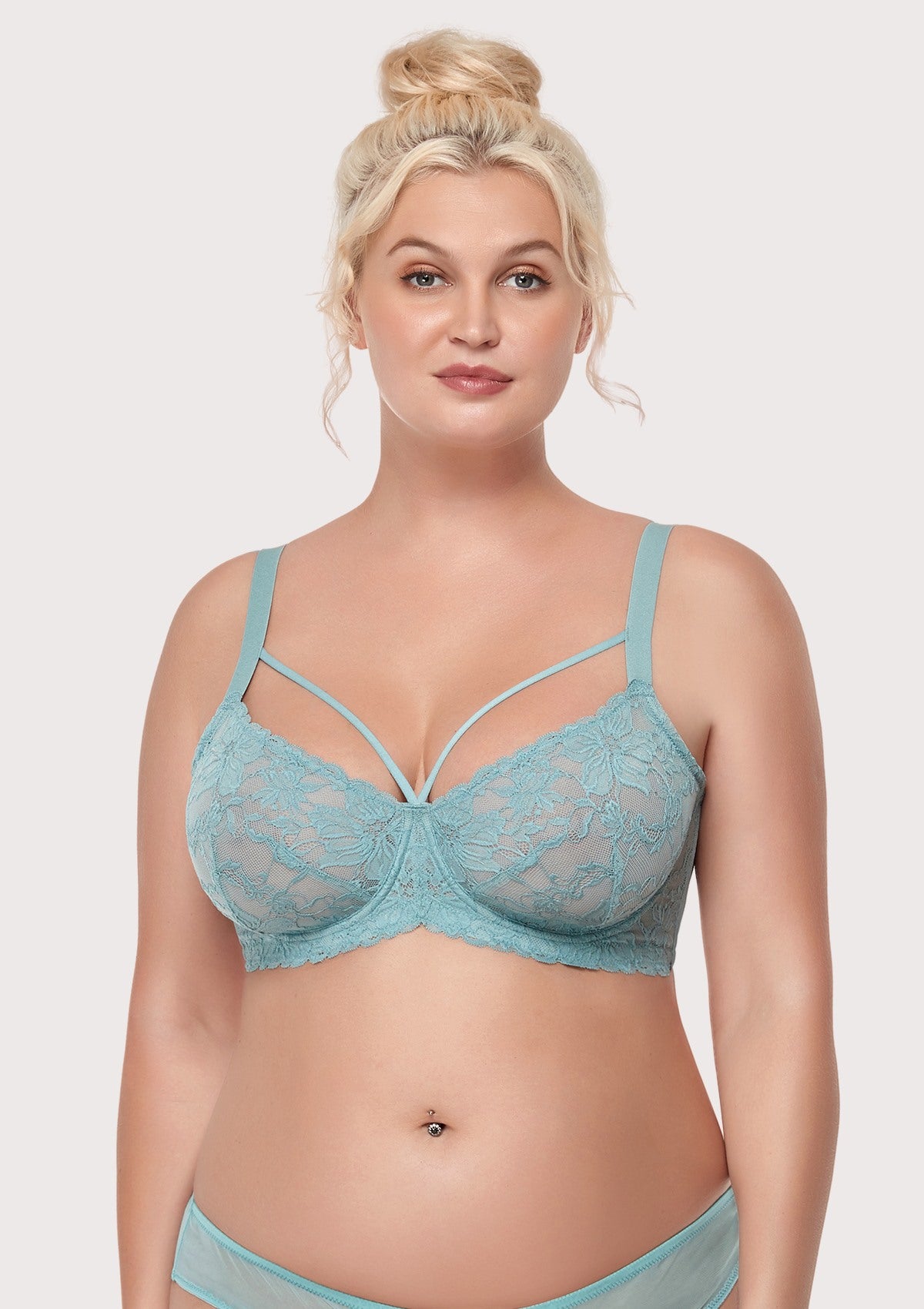 Pretty In Petals Blue Unlined Strappy Lace Bra - HSIA
