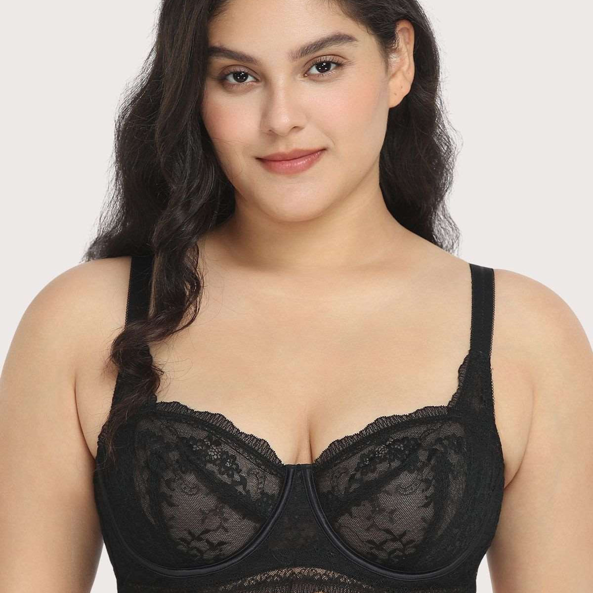 HSIA Floral Lace Unlined Bridal Black Balconette Bra Set - HSIA