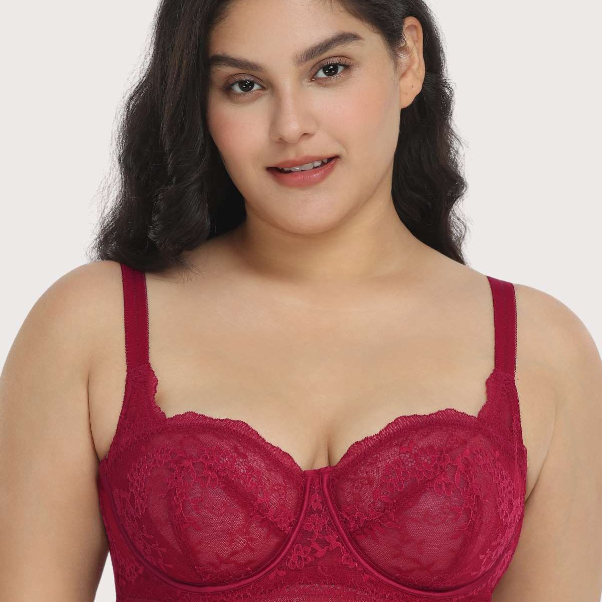 HSIA Floral Lace Unlined Bridal Burgundy Balconette Bra Set - HSIA