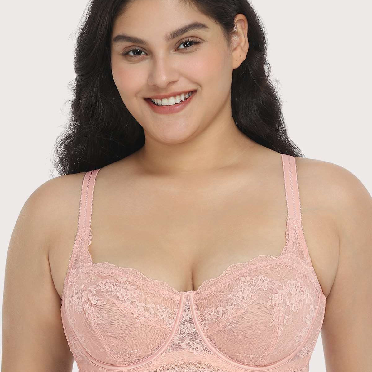 HSIA Floral Lace Unlined Bridal Pink Balconette Bra Set - HSIA