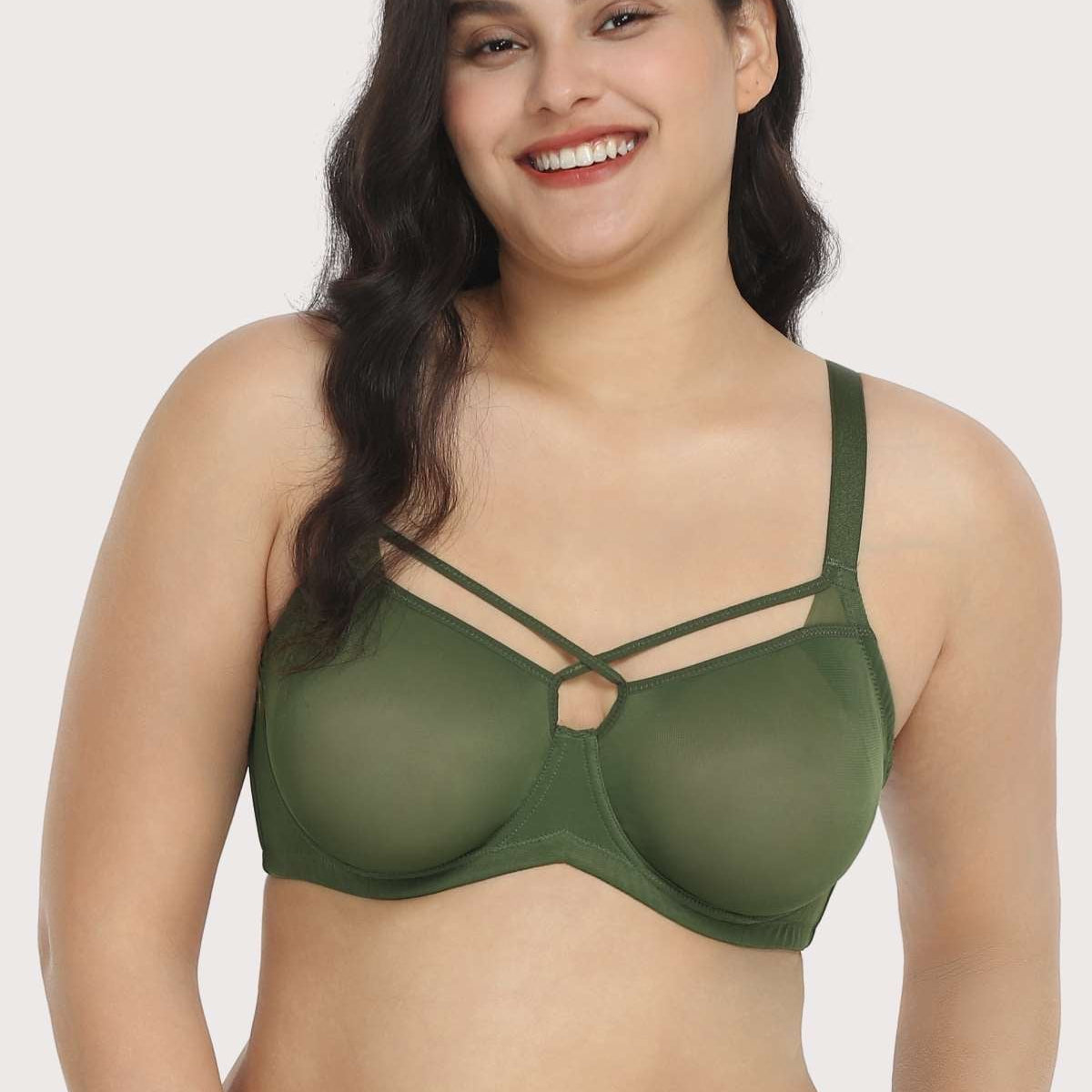 Billie Cross Front Strap Smooth Sheer Mesh Underwire Bra - HSIA