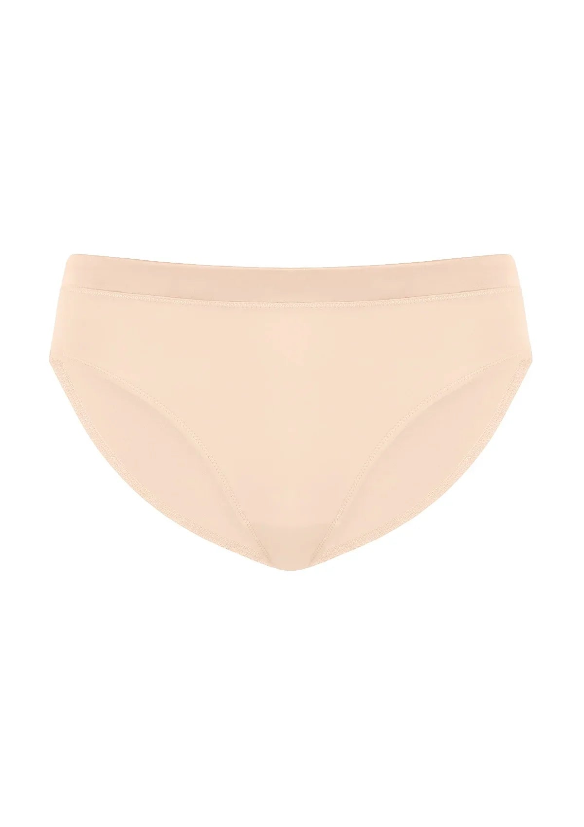 3D display of Almond Beige Fiery high-rise cotton bikini underwear, showing mesh side design and cotton gusset.