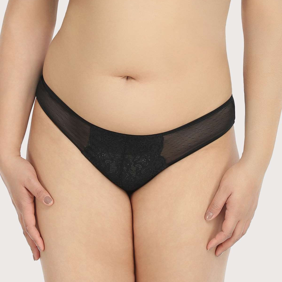 Nymphaea Front Floral Black Lace Bikini Underwear - HSIA