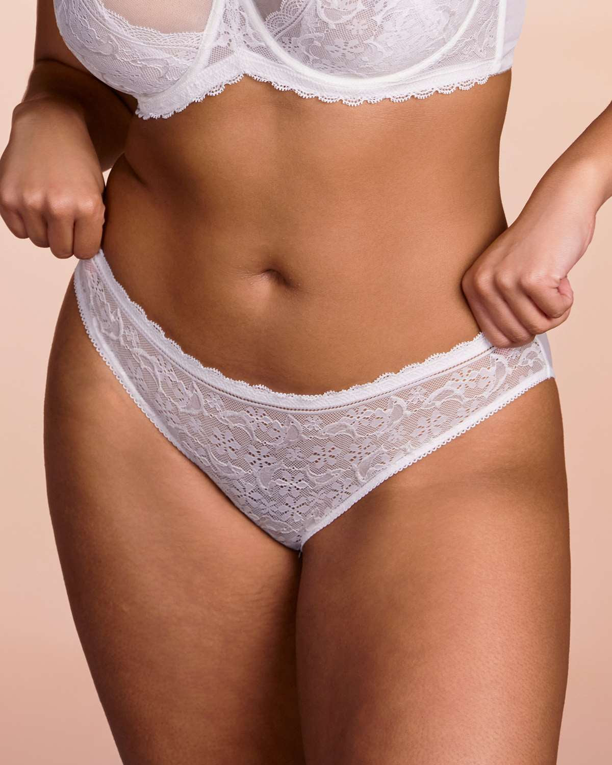 Anemone Lace Dolphin Mid-low Rise White Bikini Underwear - HSIA