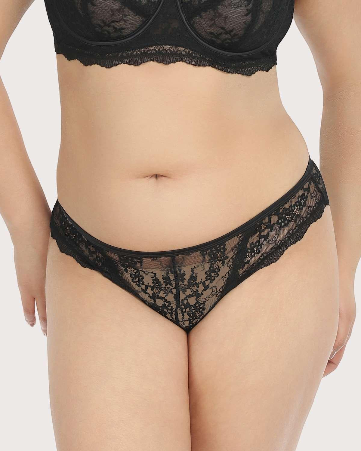 HSIA Floral Bridal Lace Back Black Bikini Underwear - HSIA