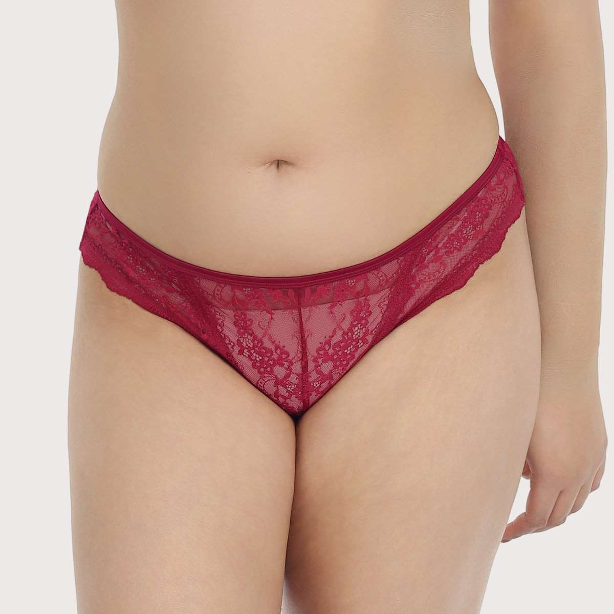 HSIA Floral Bridal Lace Back Burgundy Bikini Underwear - HSIA
