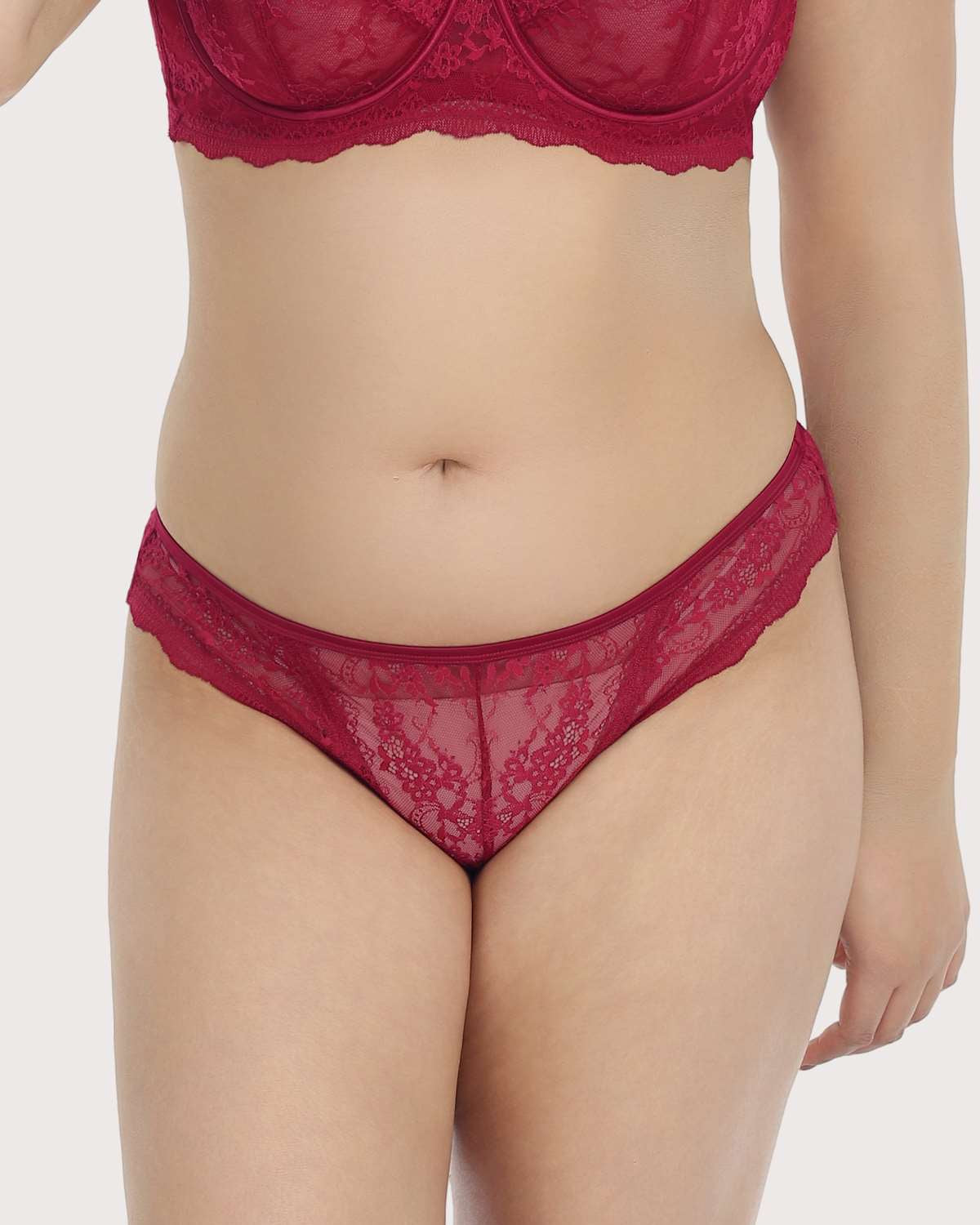 HSIA Floral Bridal Lace Back Burgundy Bikini Underwear - HSIA