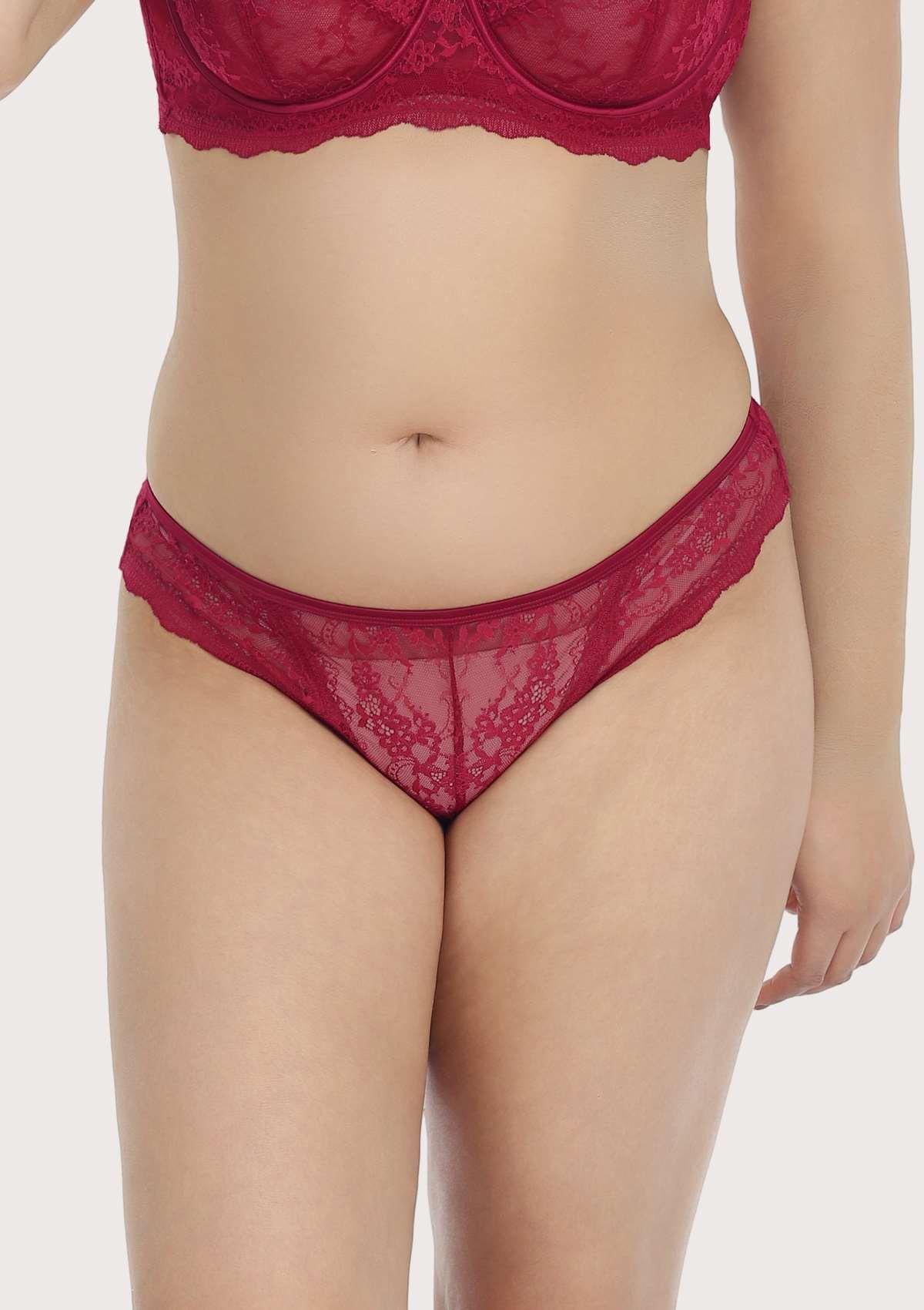 HSIA Floral Bridal Lace Back Burgundy Bikini Underwear - HSIA
