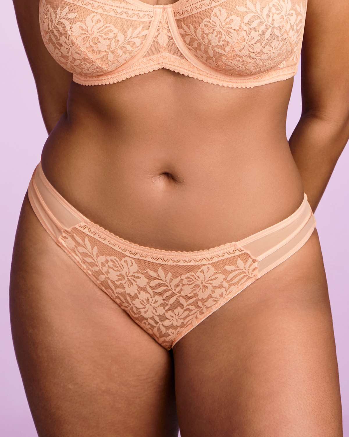 Gladioli Peach Floral Lace Bikini Underwear - HSIA