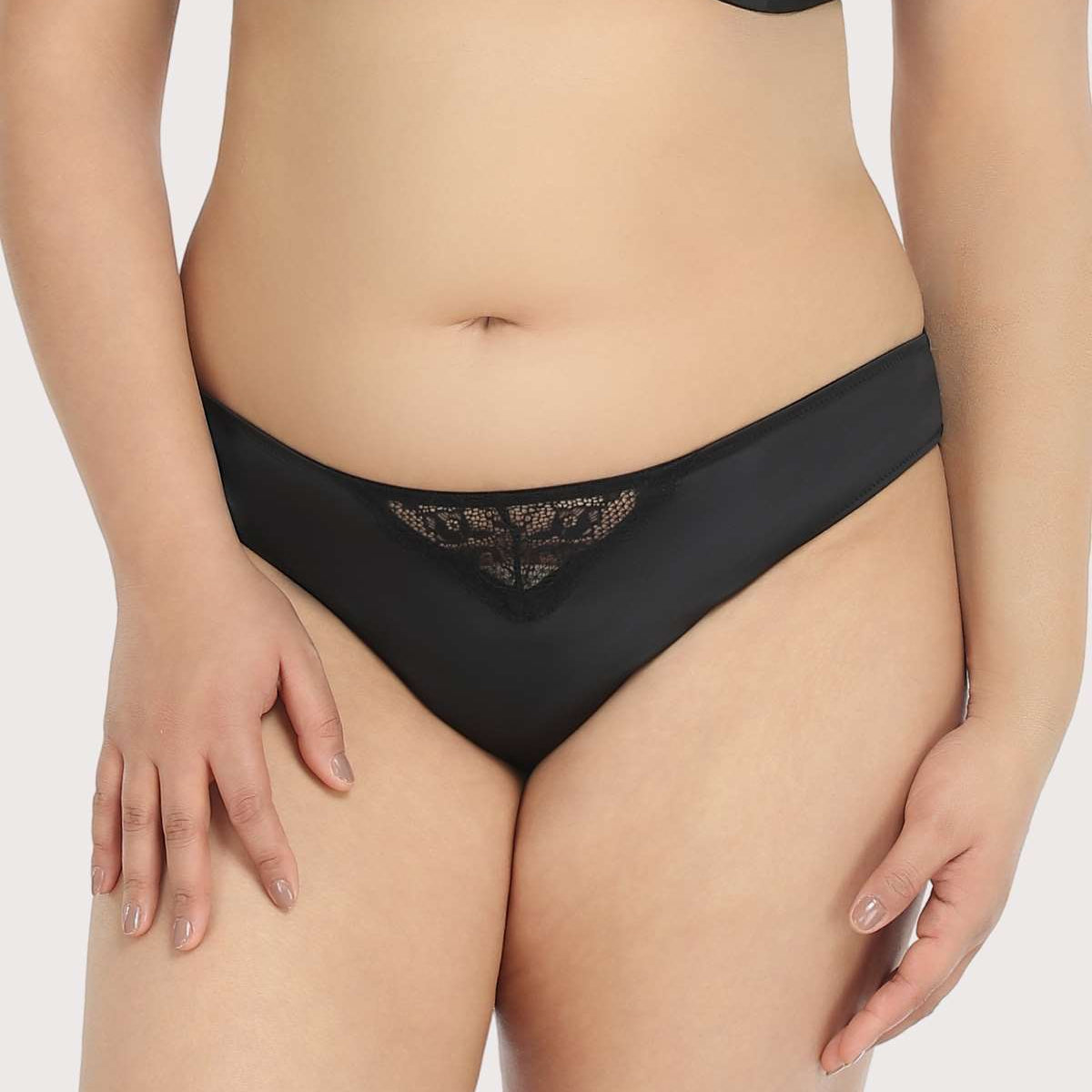 Foxy Black Satin Floral Lace Bikini Underwear - HSIA