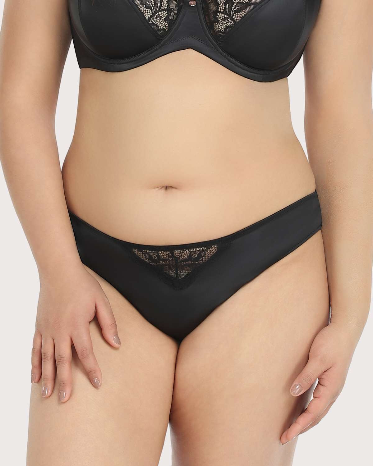 Foxy Black Satin Floral Lace Bikini Underwear - HSIA