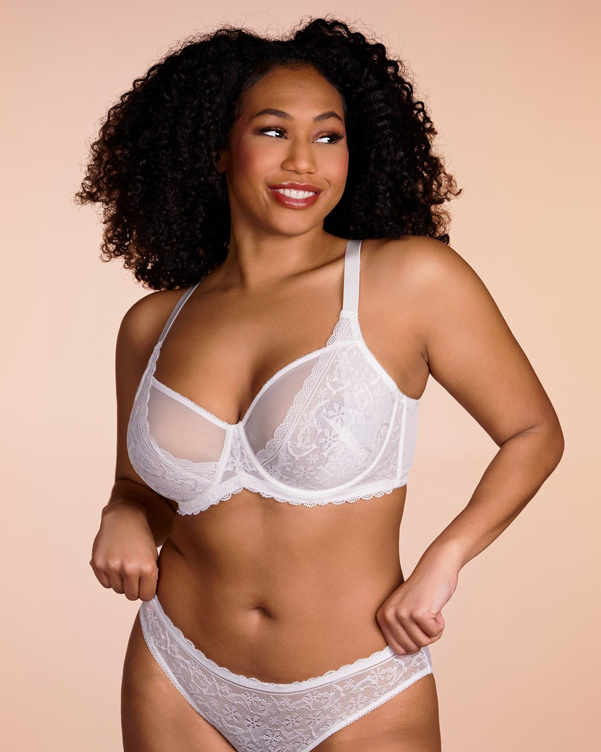Anemone Unlined White Dolphin Lace Underwire Bra Set - HSIA