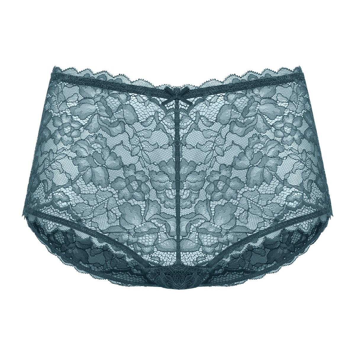 Detailed 3D shot of the HSIA balsam blue women's lace boyshort panty, designed for a comfortable everyday commute and extra security.