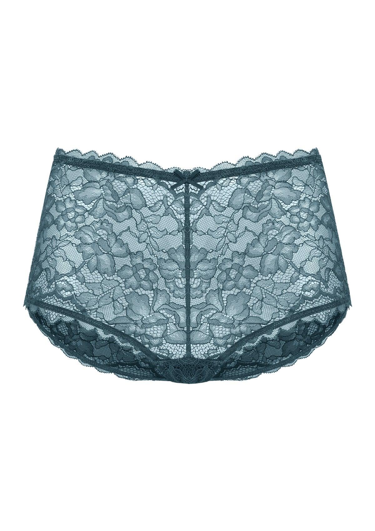 Detailed 3D shot of the HSIA balsam blue women's lace boyshort panty, designed for a comfortable everyday commute and extra security.