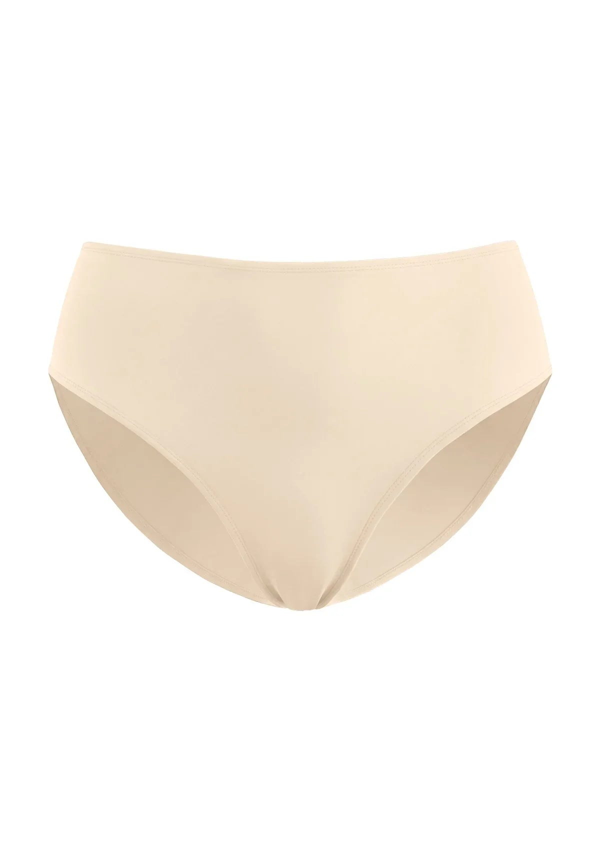 3D render of the HSIA beige high waist seamless underwear, featuring smooth leg openings and a 100% cotton gusset for sensitive skin.