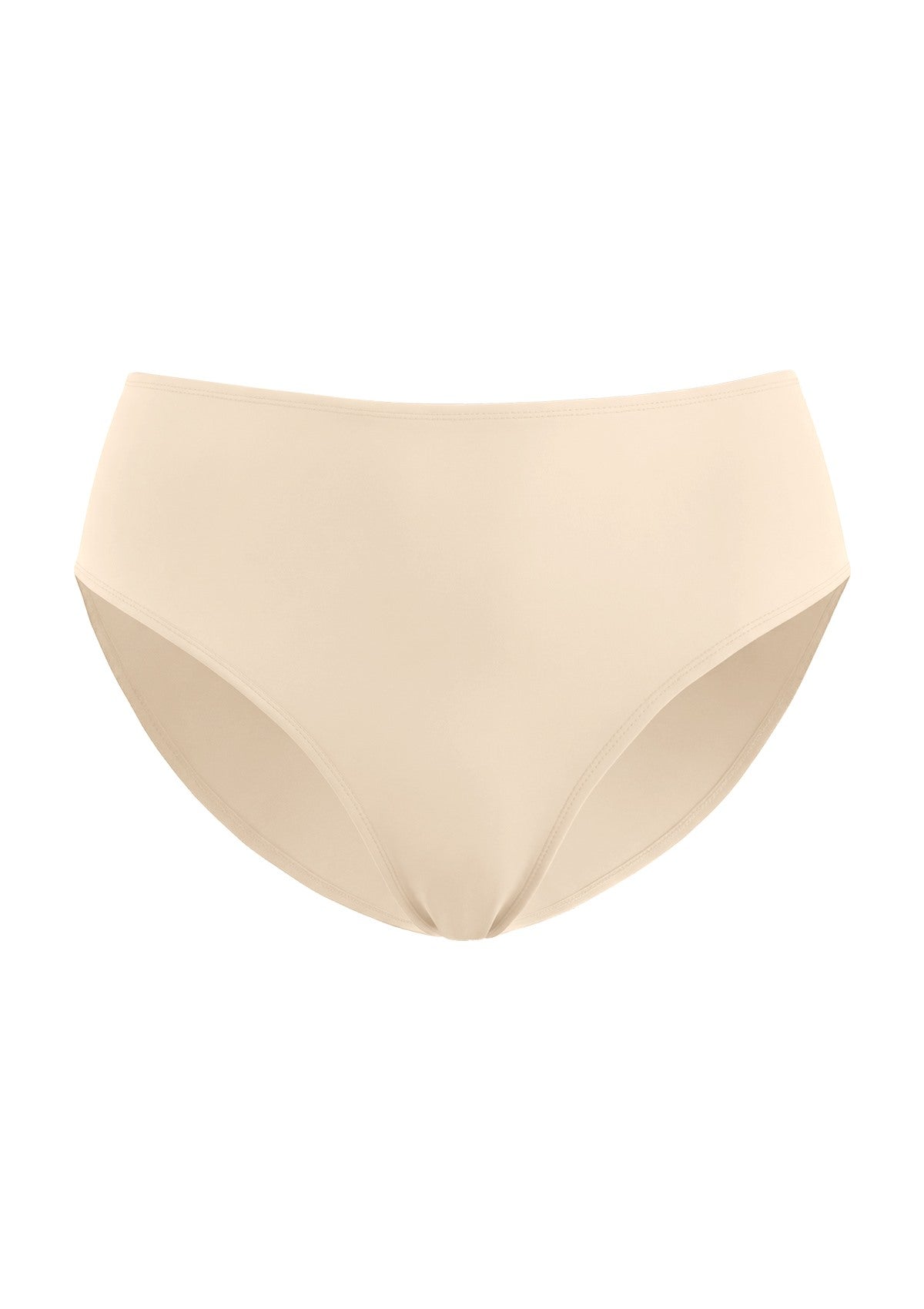 3D render of the HSIA beige high waist seamless underwear, featuring smooth leg openings and a 100% cotton gusset for sensitive skin.