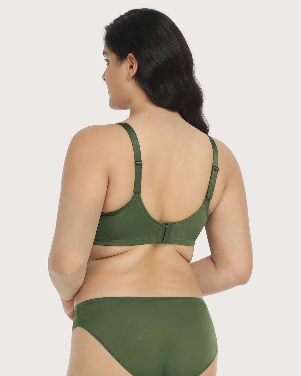 Billie Cross Front Strap Dark Green Smooth Sheer Mesh Underwire Bra - HSIA