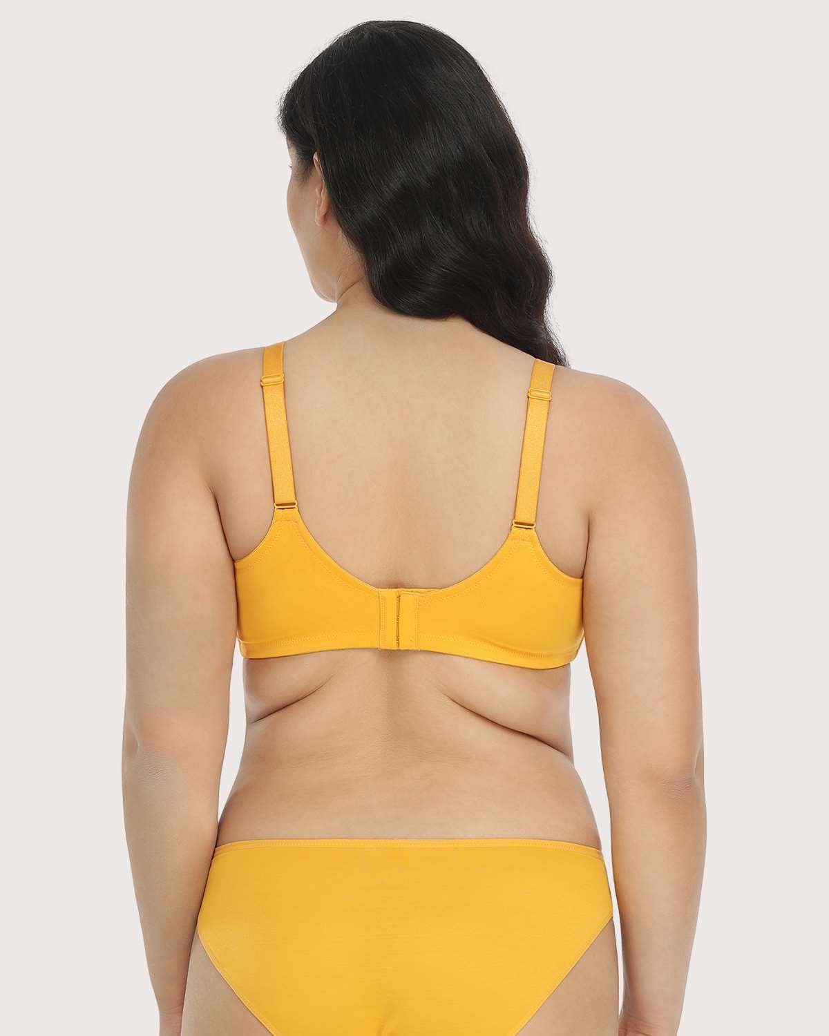 Billie Cross Front Strap Yellow Smooth Sheer Mesh Underwire Bra Set - HSIA