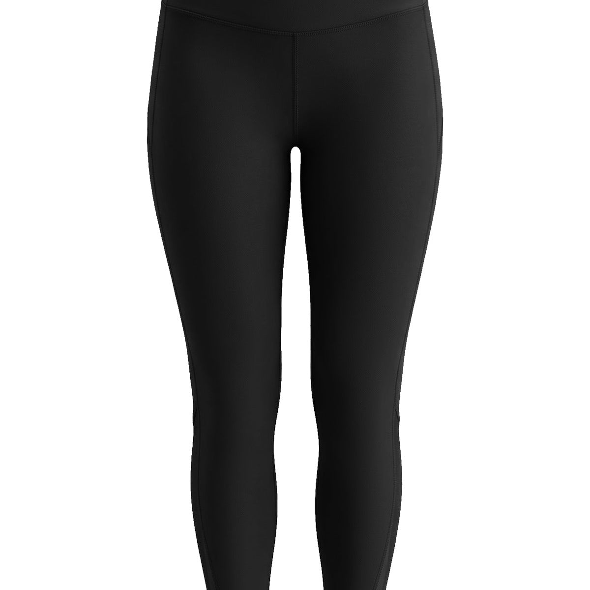 3D studio shot of the HSIA black Aura crossover yoga pants showcasing the overall tailored design and outer calf mesh details.
