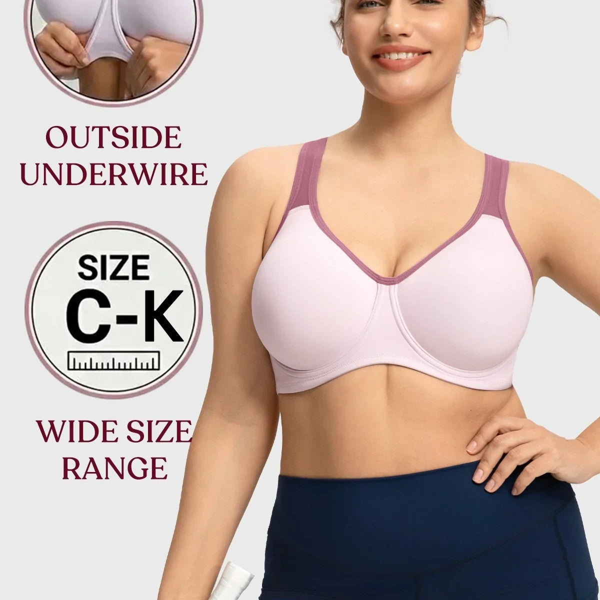 ComfyArc Unlined Outside Underwire Racerback Sports Bra