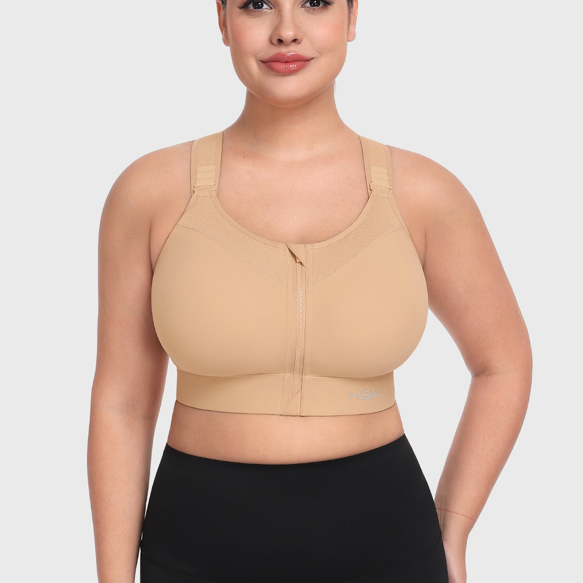 HSIA PowerMove High Support Zip Front Sports Bra Wireless No Bounce Adjustable Wide Straps - HSIA