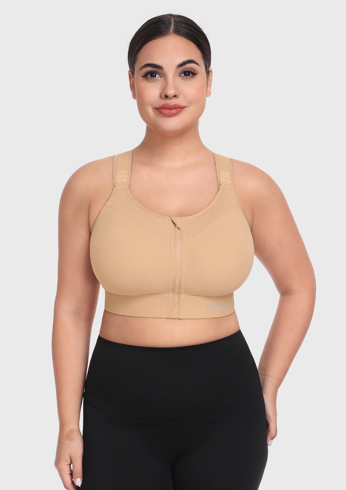 HSIA PowerMove High Support Zip Front Sports Bra Wireless No Bounce Adjustable Wide Straps - HSIA