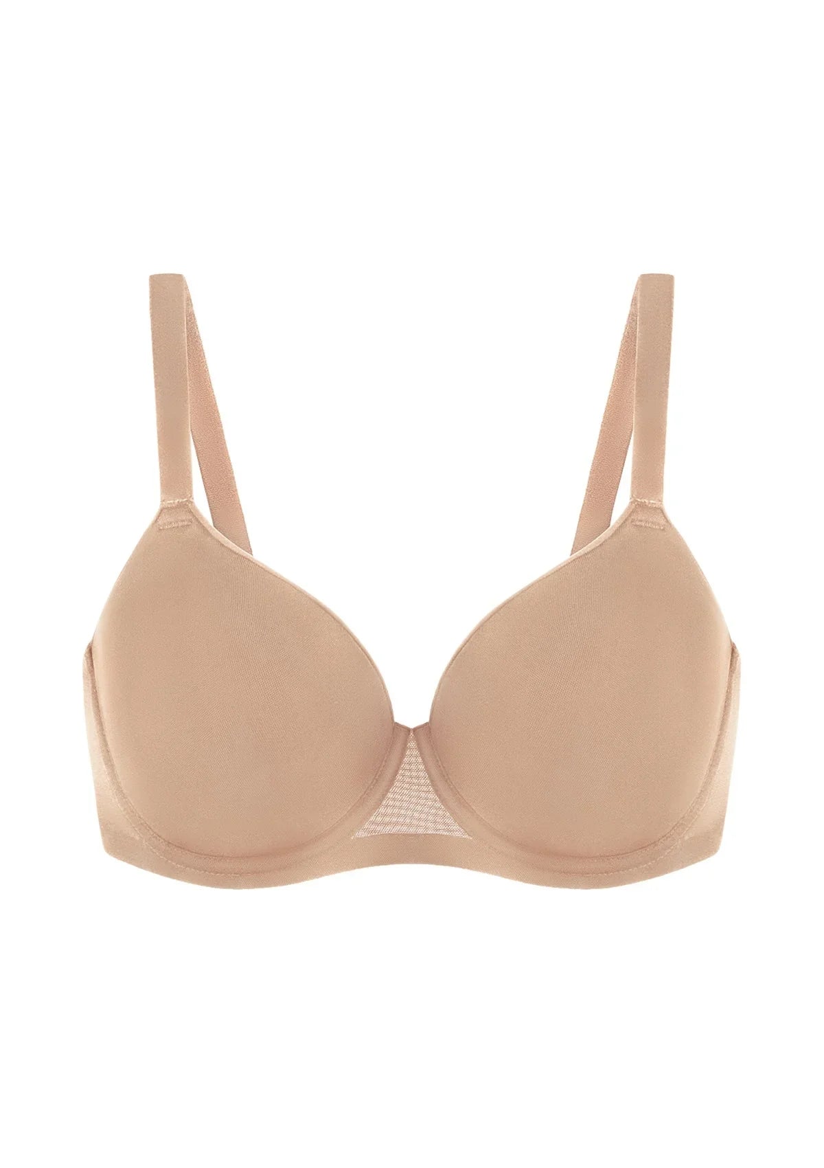 AirMesh Dark Beige Full Coverage Smooth Mesh Lightly Padded Lined Underwire T-Shirt Bra - HSIA