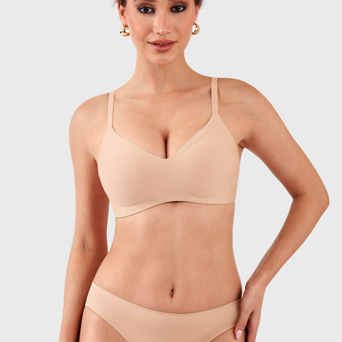 HSIA Ada Buttery Soft V-Neck Wireless Comfortable Bra No Underwire Supportive T-shirt Push Up Bralettes Plunge Seamless - HSIA