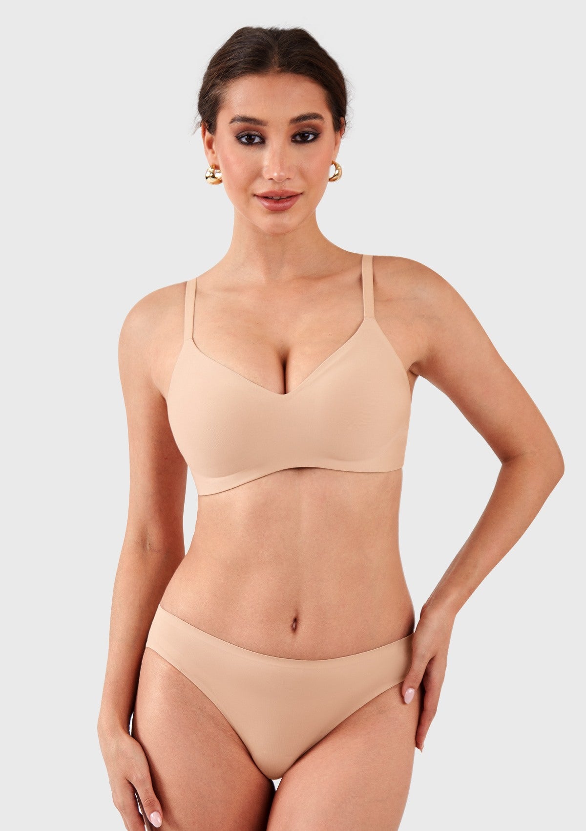 HSIA Ada Buttery Soft V-Neck Wireless Comfortable Bra No Underwire Supportive T-shirt Push Up Bralettes Plunge Seamless - HSIA