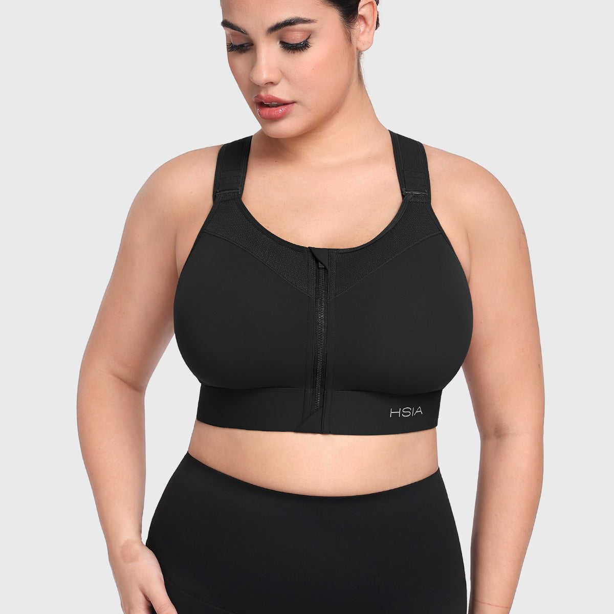 HSIA PowerMove High Support Zip Front Sports Bra Wireless No Bounce Adjustable Wide Straps - HSIA