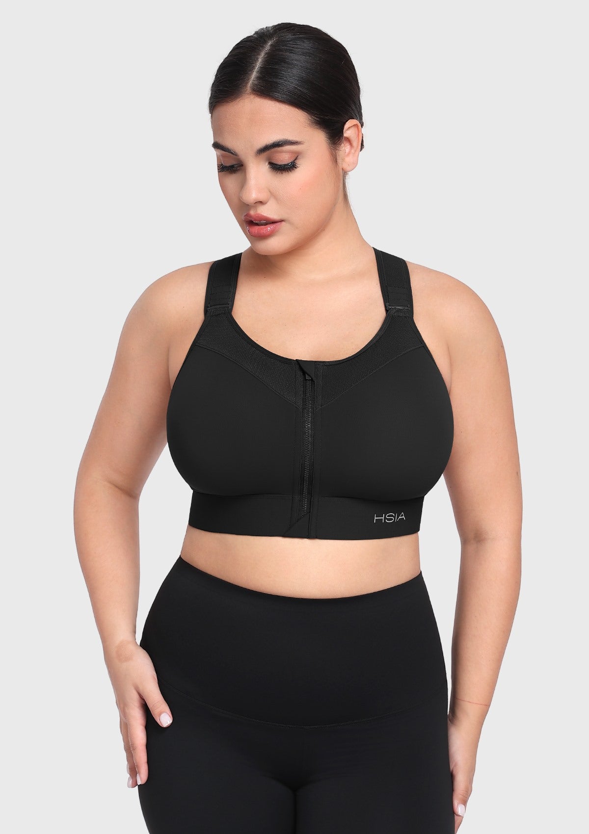 HSIA PowerMove High Support Zip Front Sports Bra Wireless No Bounce Adjustable Wide Straps - HSIA