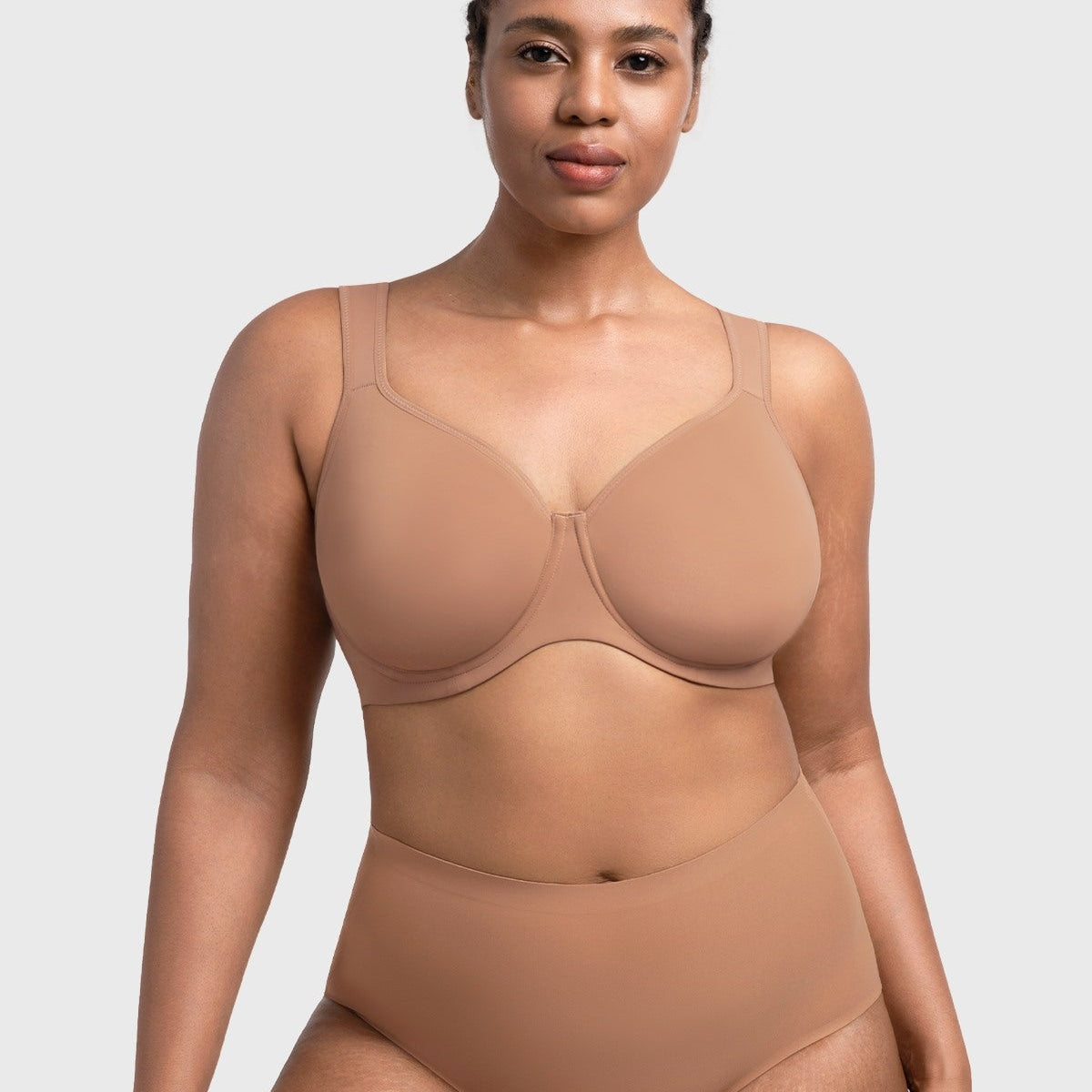 (Cardi B recommends)Joan Ultimate Soft Dark Beige T-shirt Unlined Minimizer Bra - HSIA