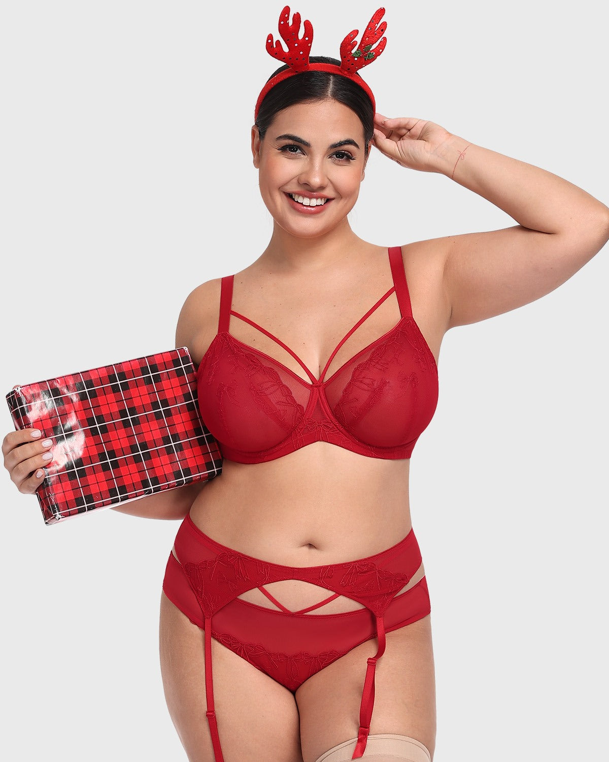 HSIA Renna Holiday Embroidered Red Mesh Brief Underwear - HSIA