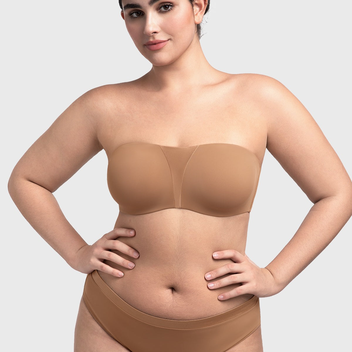 Fiery Unlined Seamless Comfort Underwire Plus Size Bandeau Strapless Coffee Bra - HSIA
