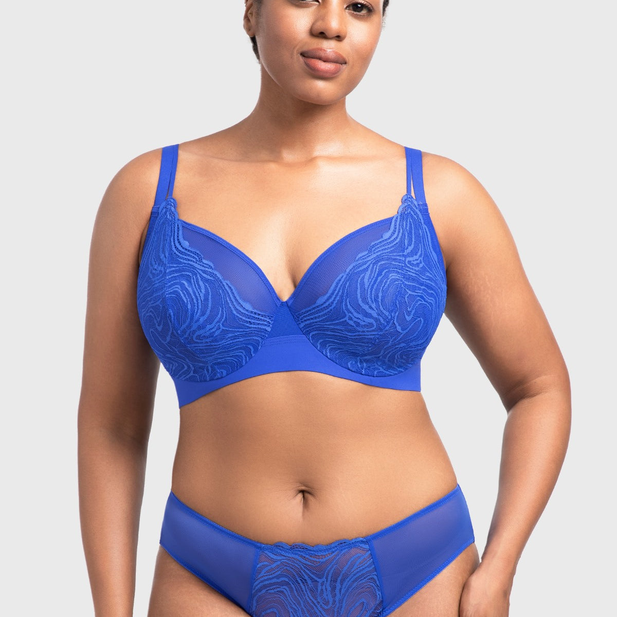 Serenata Flora Linear Lace Sheer Mesh Full Coverage Unlined Underwire Bra - HSIA