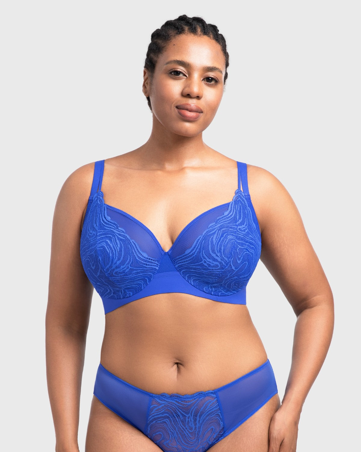 Serenata Flora Linear Lace Sheer Mesh Full Coverage Unlined Underwire Bra - HSIA