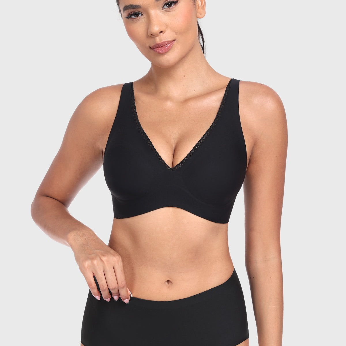 Deep V Seamless Bra Wireless Lift Breathable Perforated Foam Cups - HSIA
