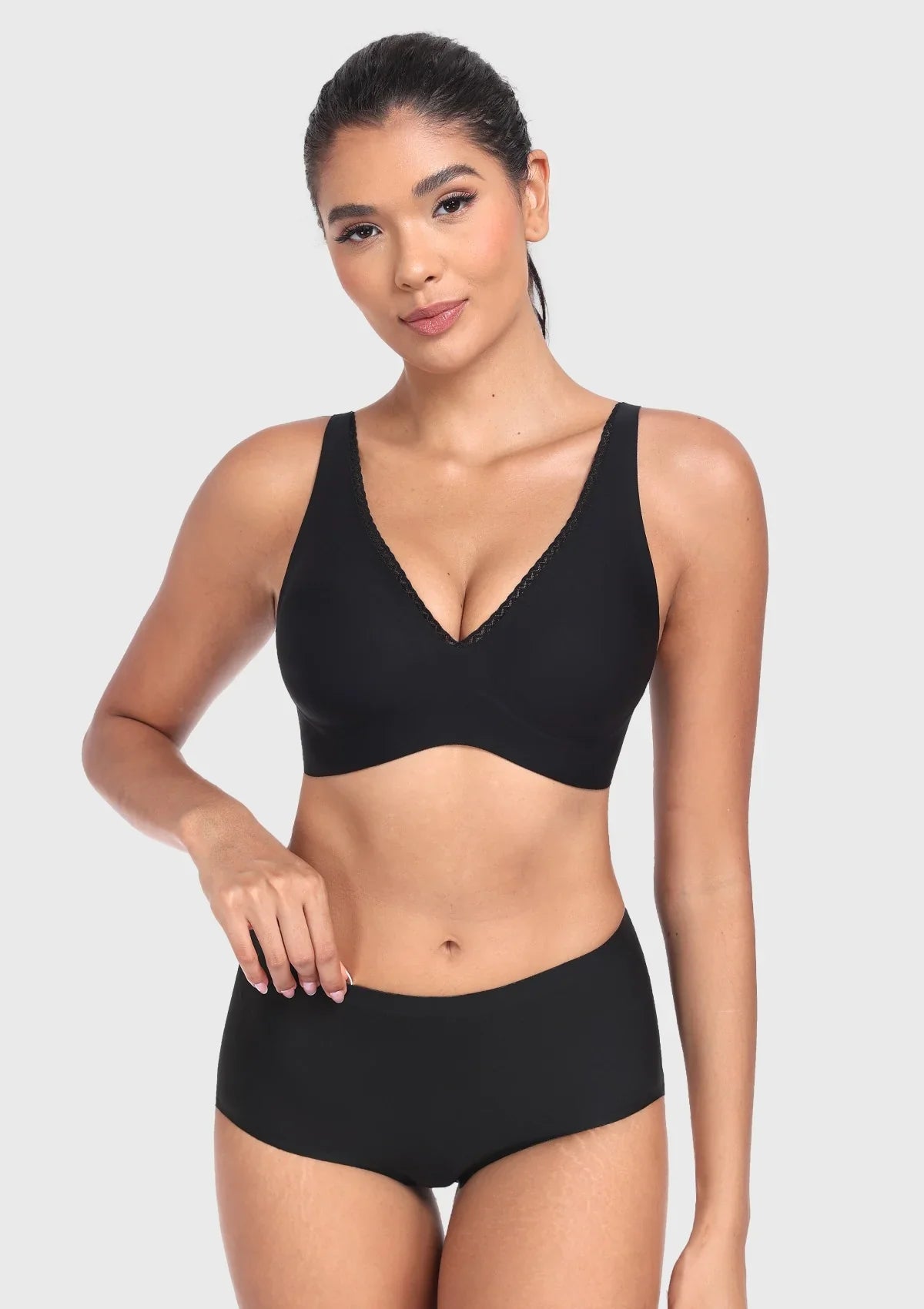 Deep V Seamless Bra Wireless Lift Breathable Perforated Foam Cups - HSIA