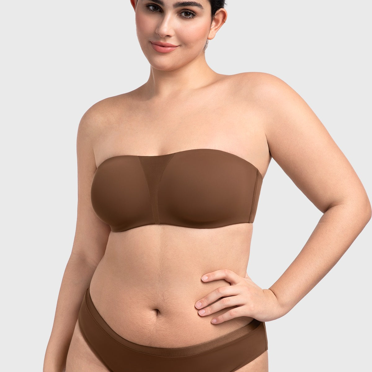 Fiery Unlined Seamless Comfort Underwire Plus Size Bandeau Strapless Coffee Bra - HSIA