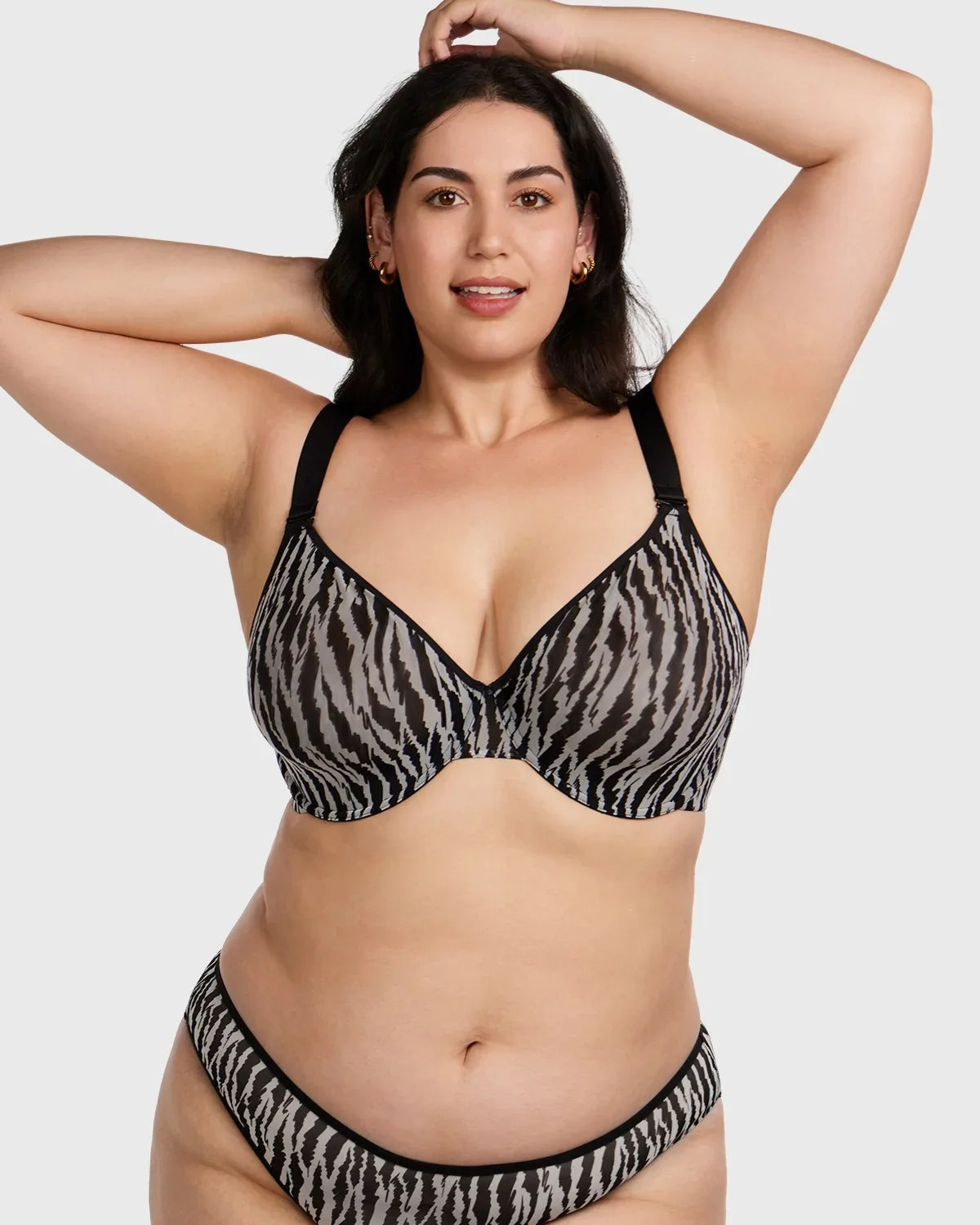 Zebra Wild Black Unlined Underwire Mesh Bra Set - HSIA