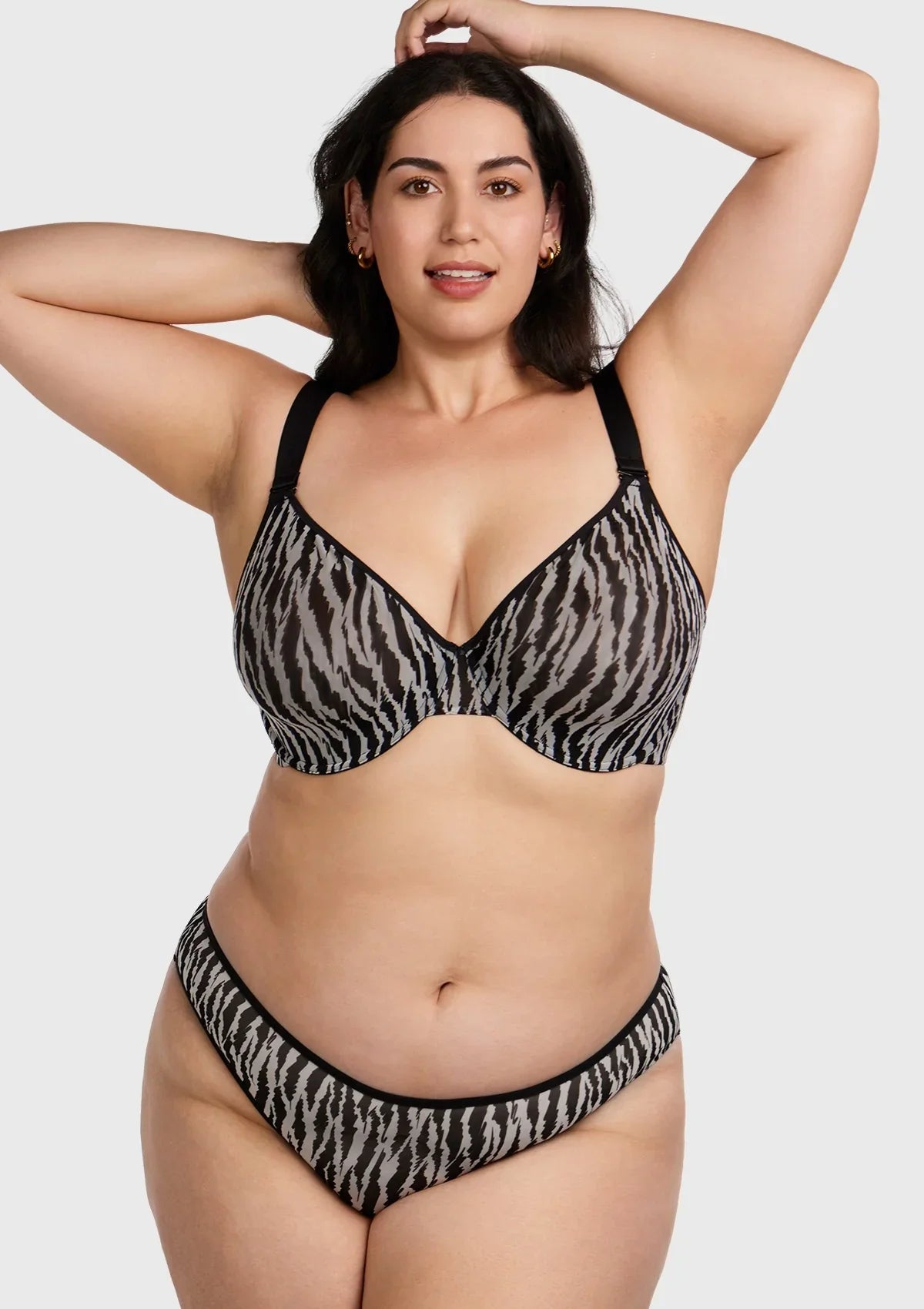 Zebra Wild Black Unlined Underwire Mesh Bra Set - HSIA