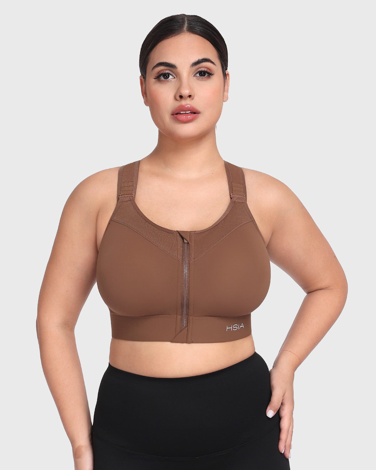 HSIA PowerMove High Support Zip Front Sports Bra Wireless No Bounce Adjustable Wide Straps - HSIA