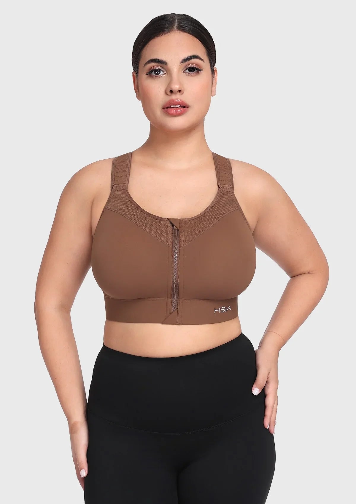 HSIA PowerMove High Support Zip Front Sports Bra Wireless No Bounce Adjustable Wide Straps - HSIA