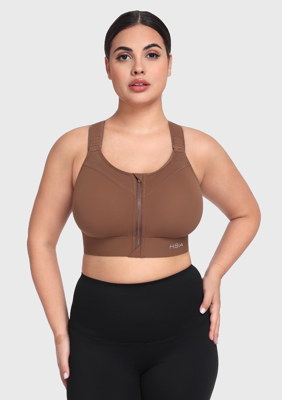 HSIA PowerMove High Support Zip Front Sports Bra Wireless No Bounce Adjustable Wide Straps - HSIA