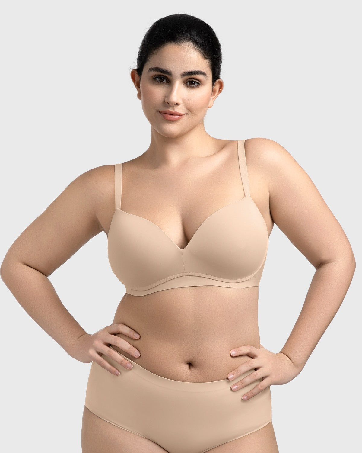 Comfortable Wireless Push Up Plunge Bra with Padded V Lift - HSIA