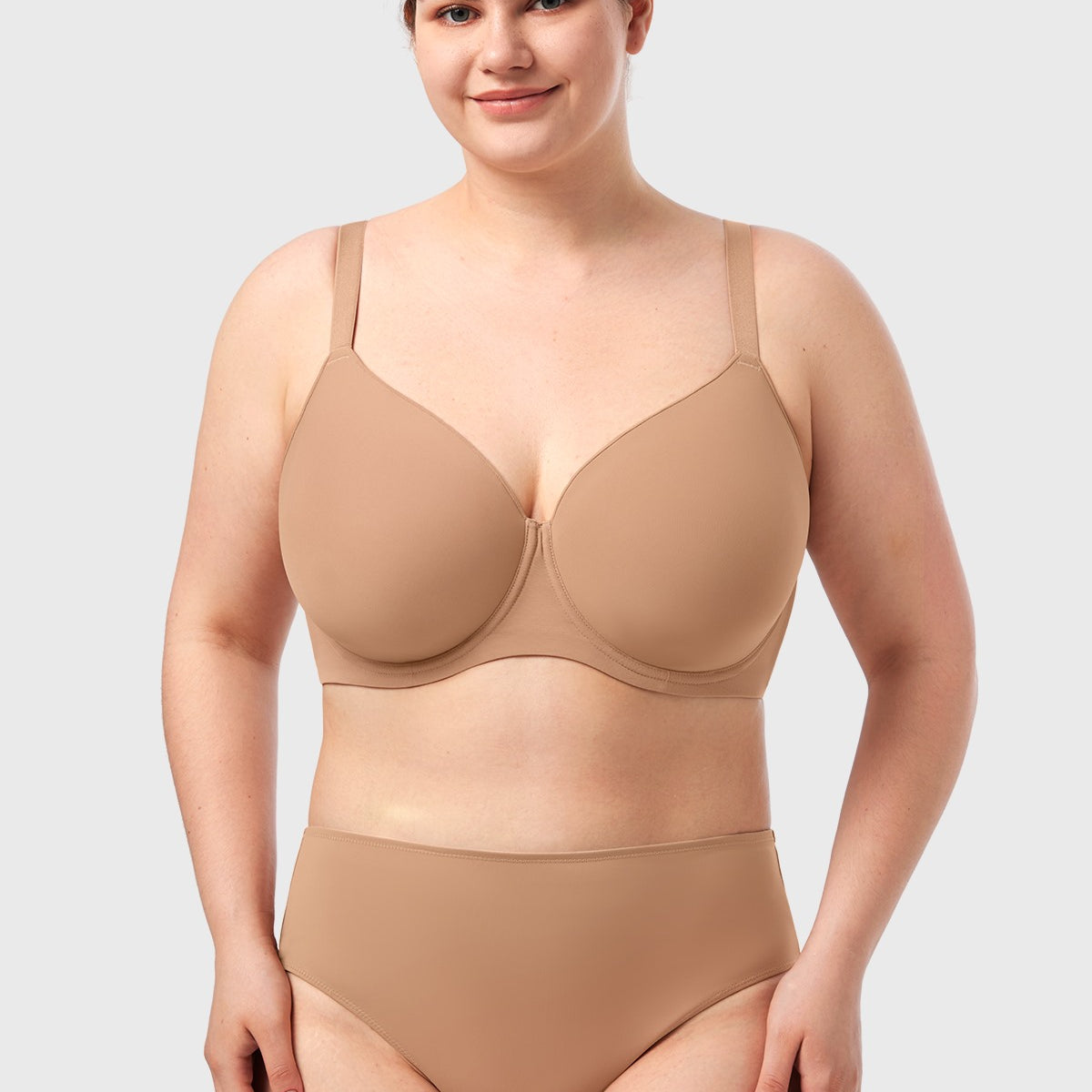AirMesh Dark Beige Full Coverage Smooth Mesh Lightly Padded Lined Underwire T-Shirt Bra - HSIA