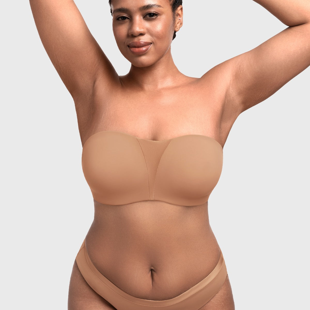 Fiery Unlined Seamless Comfort Underwire Plus Size Bandeau Strapless Coffee Bra - HSIA