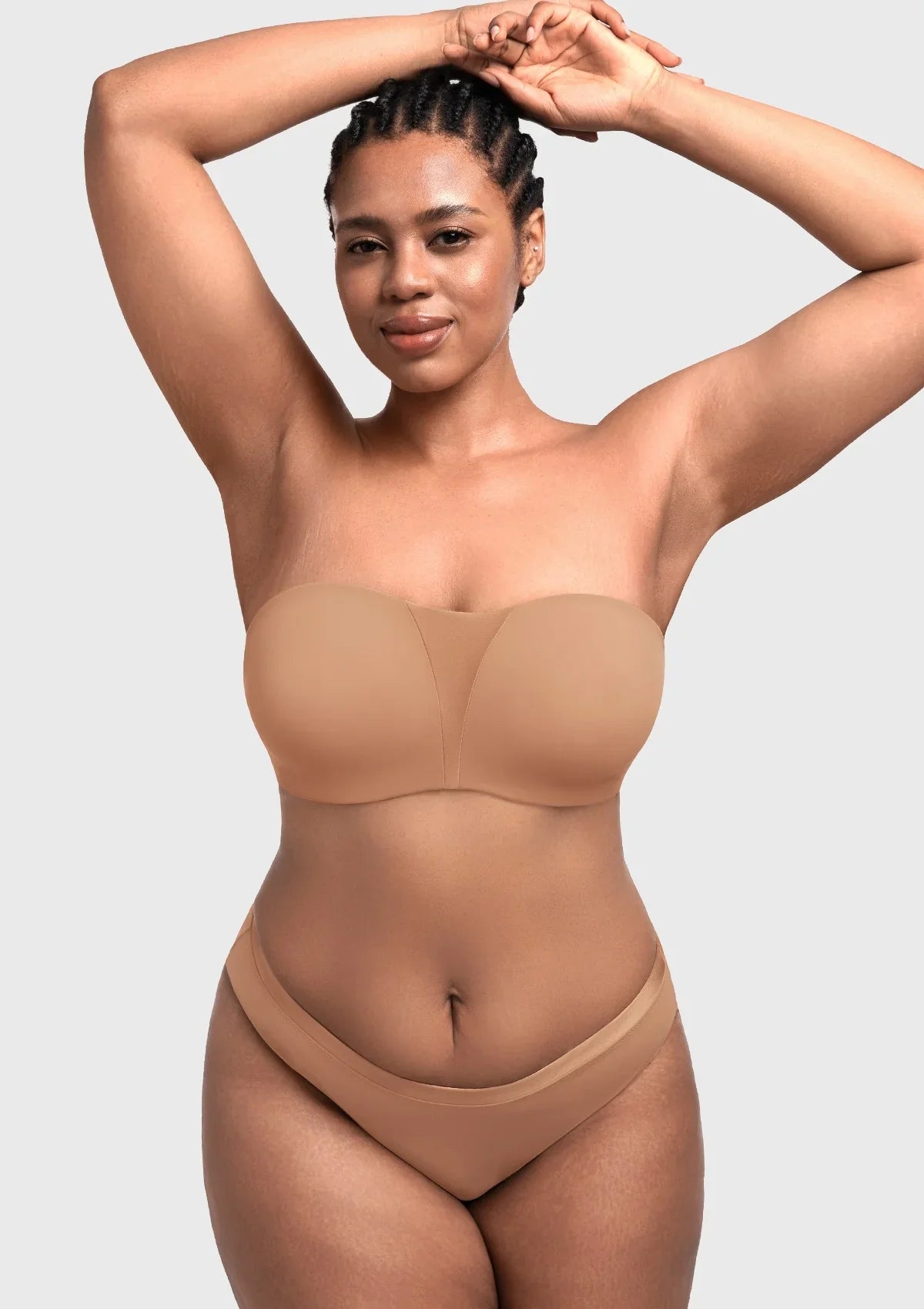 Fiery Unlined Seamless Comfort Underwire Plus Size Bandeau Strapless Coffee Bra - HSIA