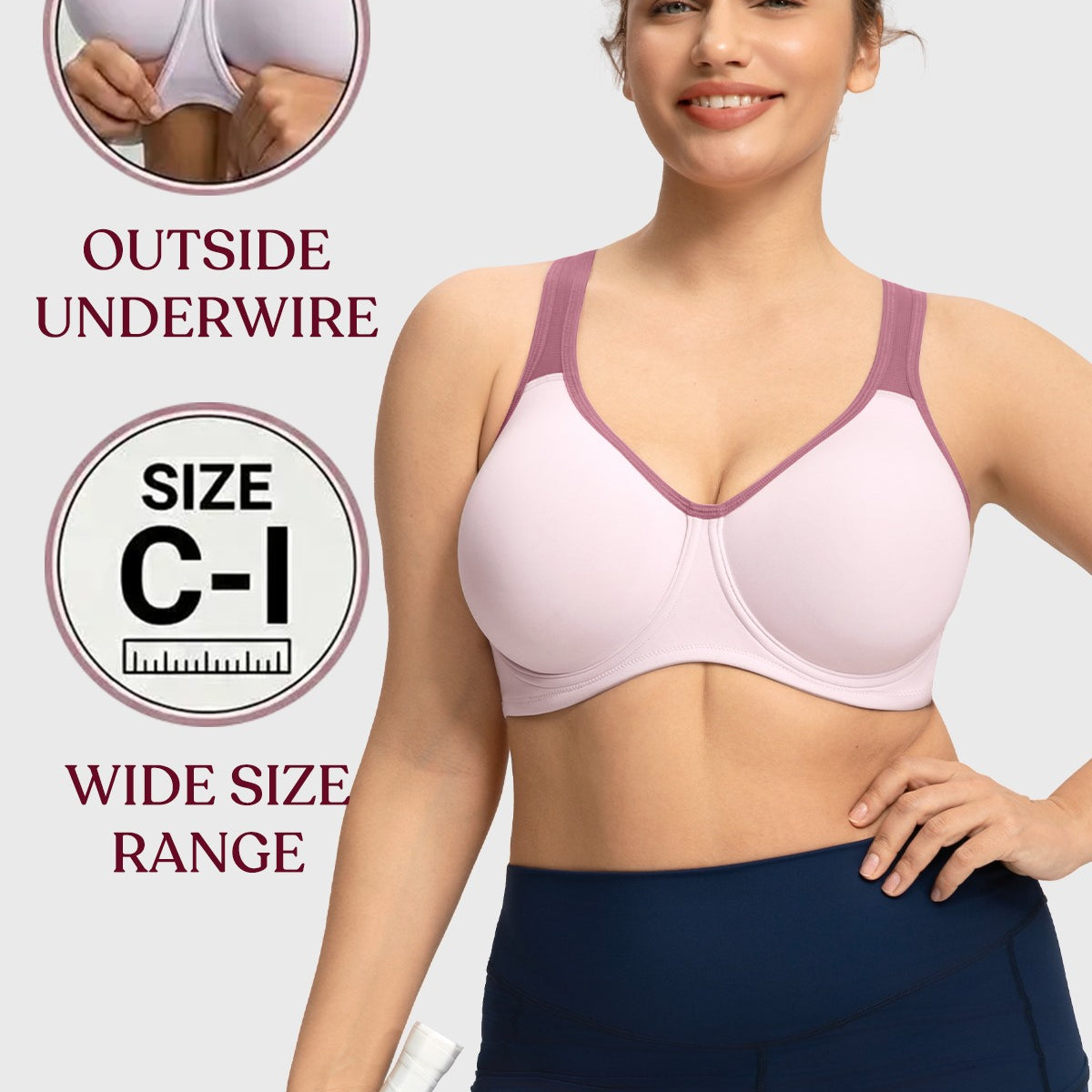 HSIA Athea Hybrid Active Vibe Soft Support Non-padded Unlined Full Coverage Wide Strap Outside Underwire Sports Bra - HSIA