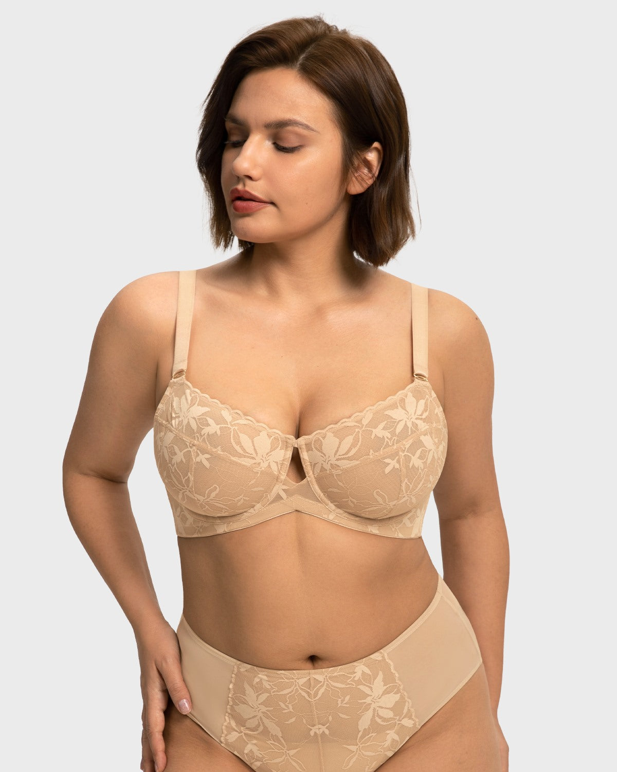 HSIA Petalia Plus Size Seamless Lace Underwire Balconette Demi No Padded Bra with High Elastic Fabric Delicate Lace Trim Cutout & Adjustable Straps - HSIA